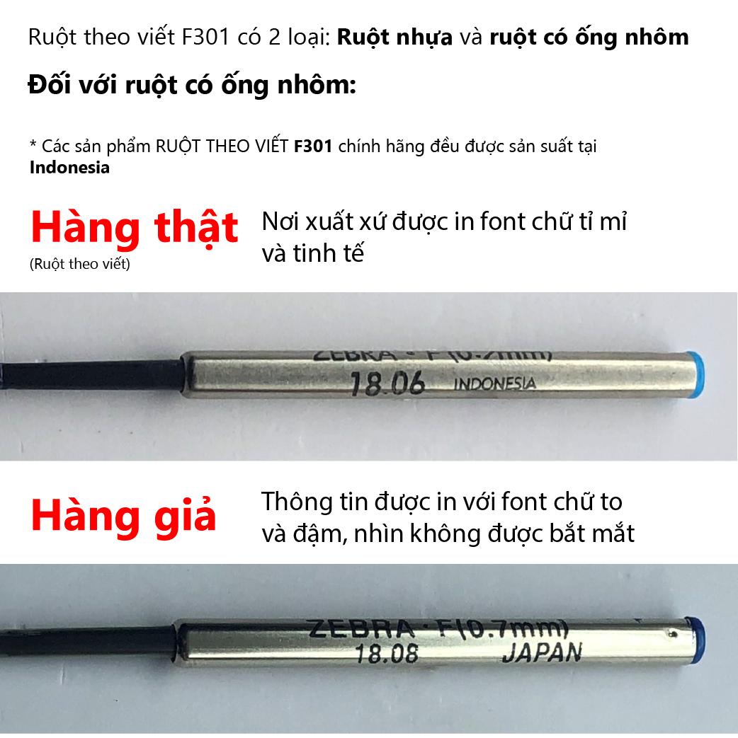 Viết bi bấm kim loại Zebra F301 0.7mm - mực xanh