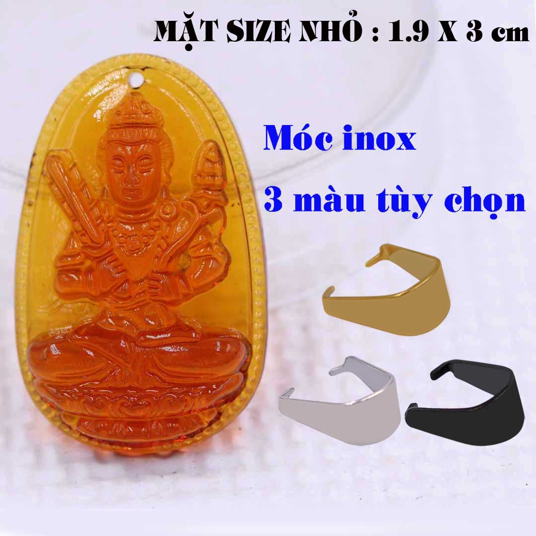 Mặt Phật Hư không tạng pha lê cam 1.9cm x 3cm kèm móc dây chuyền inox vàng, Phật bản mệnh, mặt dây chuyền Phật giáo
