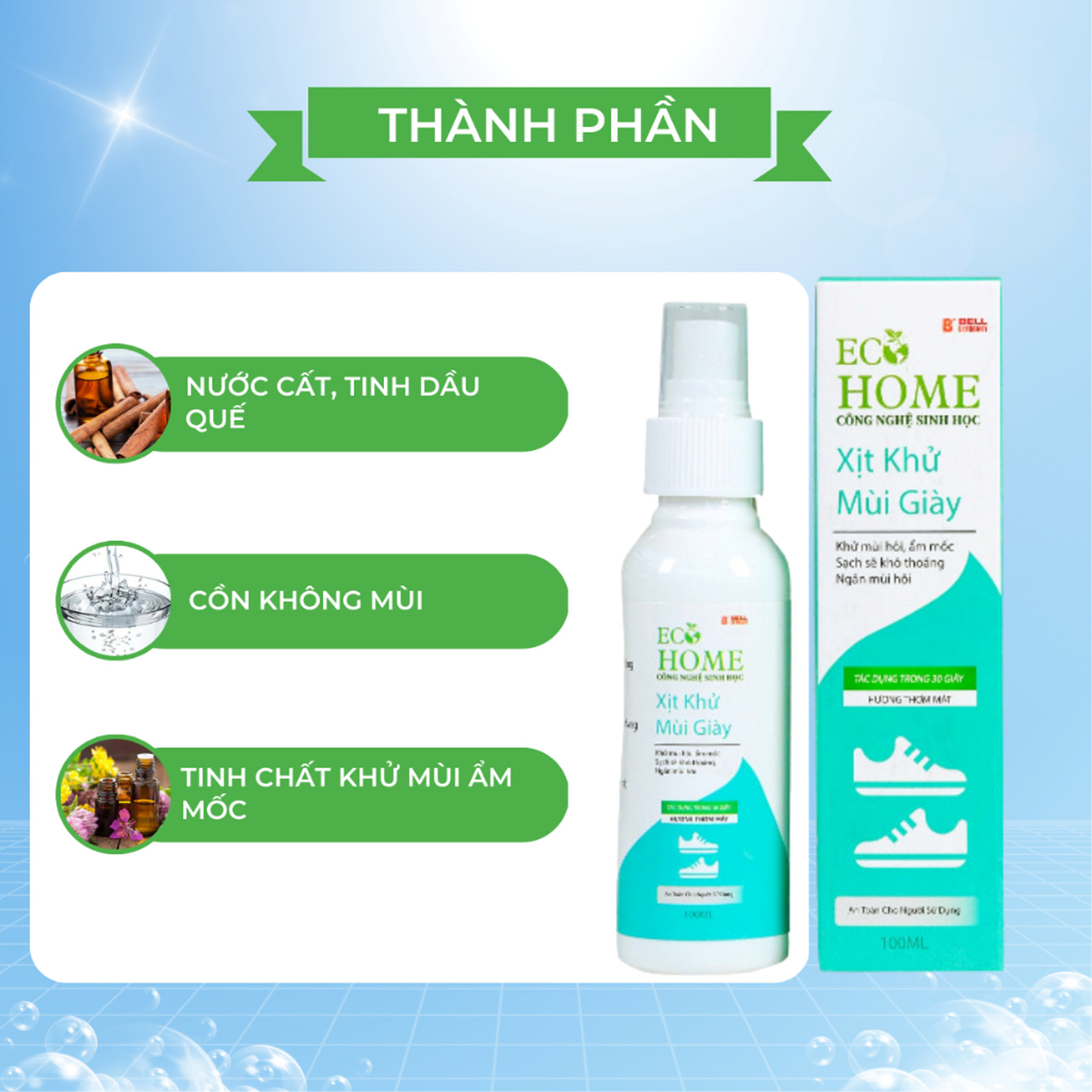 Xịt Khử Mùi Giày ECOHOME-Xịt Khử Mùi Giày ECOHOME Kim Ngân Store Giúp Đôi Chân Luôn Thoáng Mát, Sảng Khoái Chai 100ml