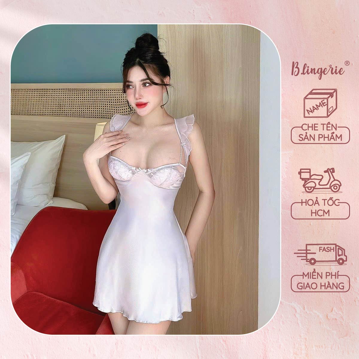 Váy Ngủ Nữ Hai Dây Nữ Tính (Không kèm áo choàng) - B.Lingerie