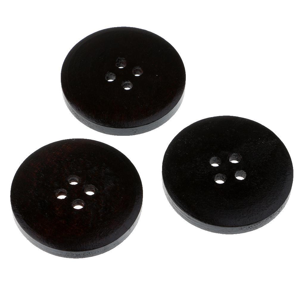 20pcs Round 4 Holes Wood Wooden Buttons for DIY Sewing Black