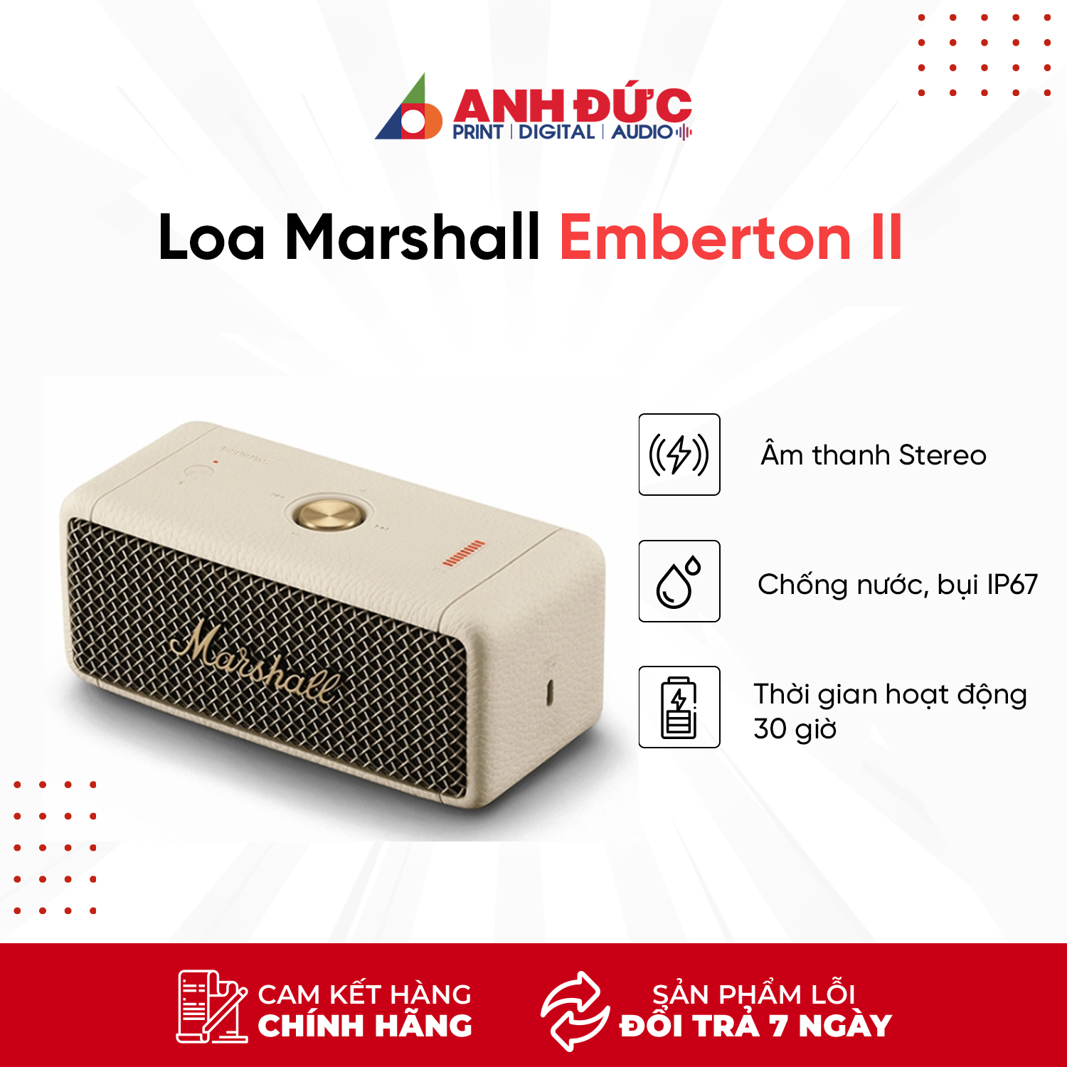 Loa Bluetooth Marshall Emberton II (Pin 30h) - Hàng Chính Hãng ASH Việt Nam