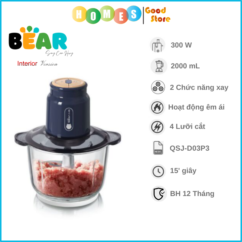 Máy Xay Thịt Thực Phẩm Đa Năng BEAR QSJ-D03P3 2L - Hàng Chính Hãng