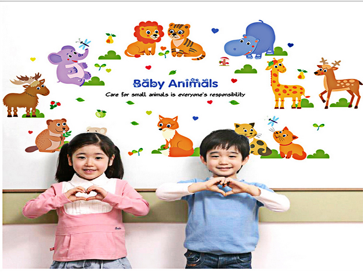 decal dán tường cho bé vòng tròn thú cưng baby animal sk9104