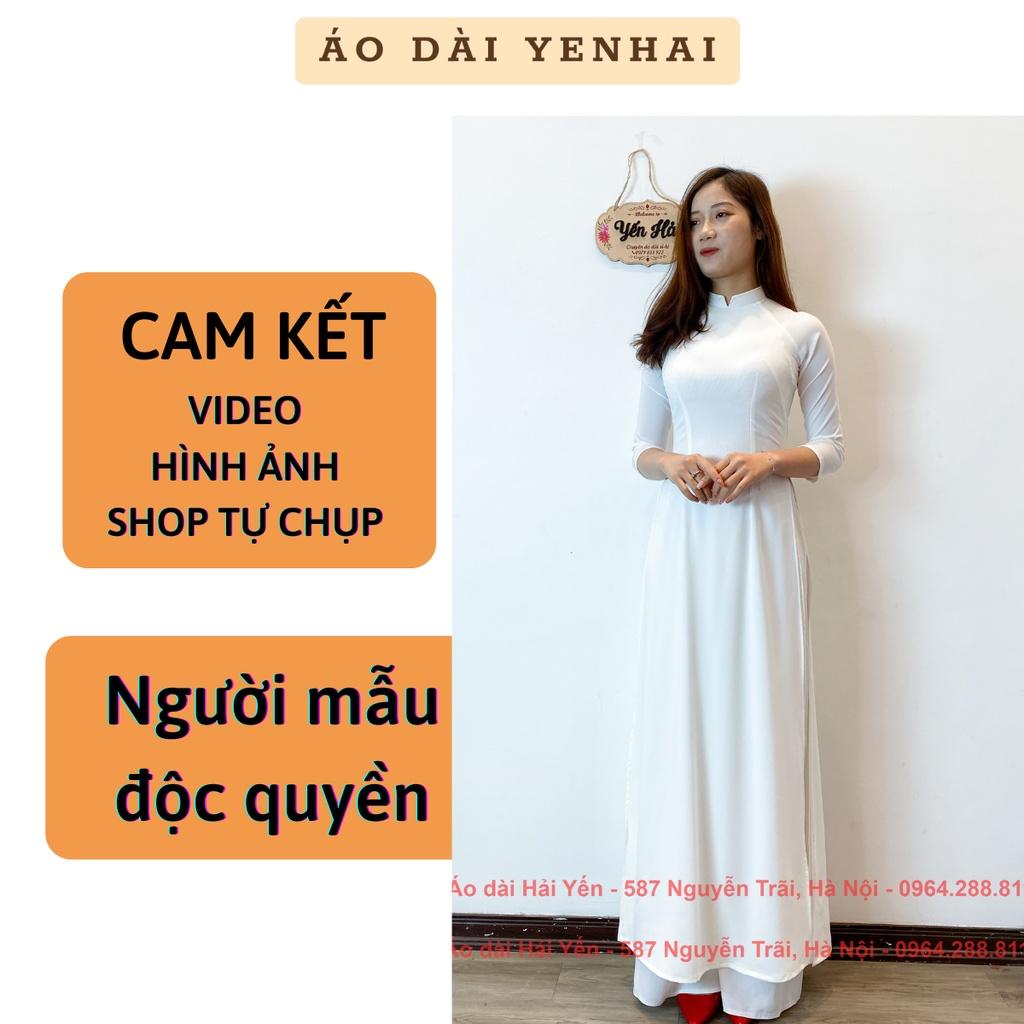Áo Dài Trắng 4 Tà Truyền Thống May Sẵn Vải Lụa Tằm Trơn Mịn Cao Cấp 2 Lớp Nữ Học Sinh Đi Học Mặc Lễ Tết Đẹp