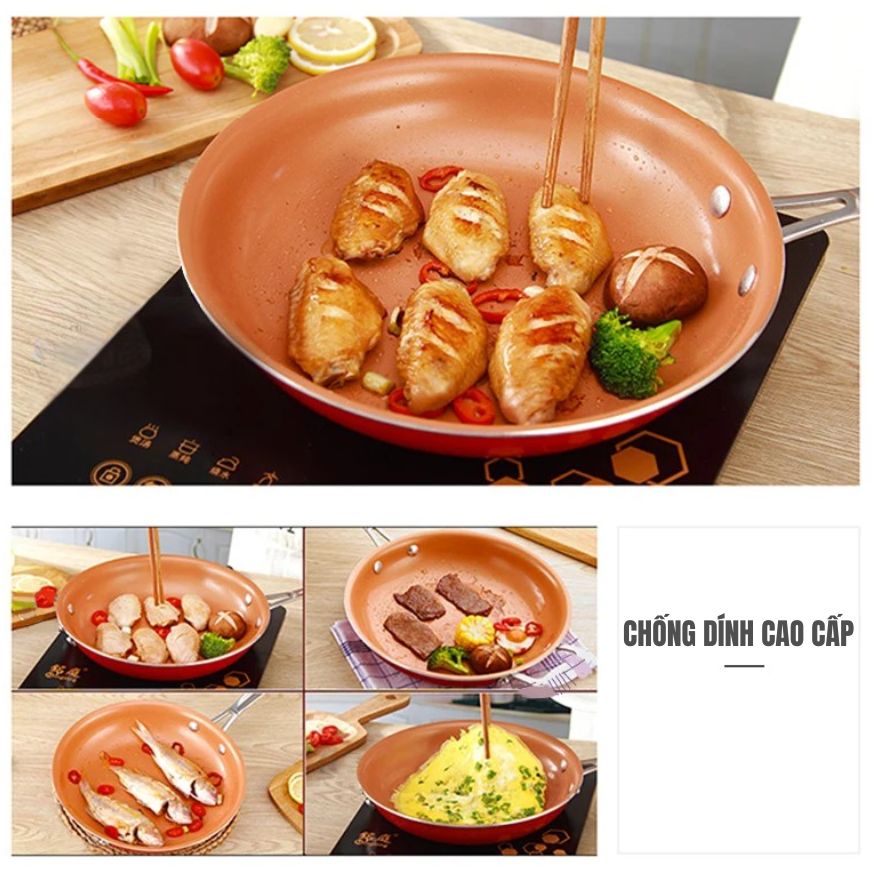 Chảo Chống Dính Đáy Từ Mishio (Size 20, 25, 30cm) MK430 MK431 MK432 - Chống Dính Gốm Cao Cấp, An Toàn Sức Khỏe, Dùng Cho Mọi Loại Bếp - hàng chính hãng