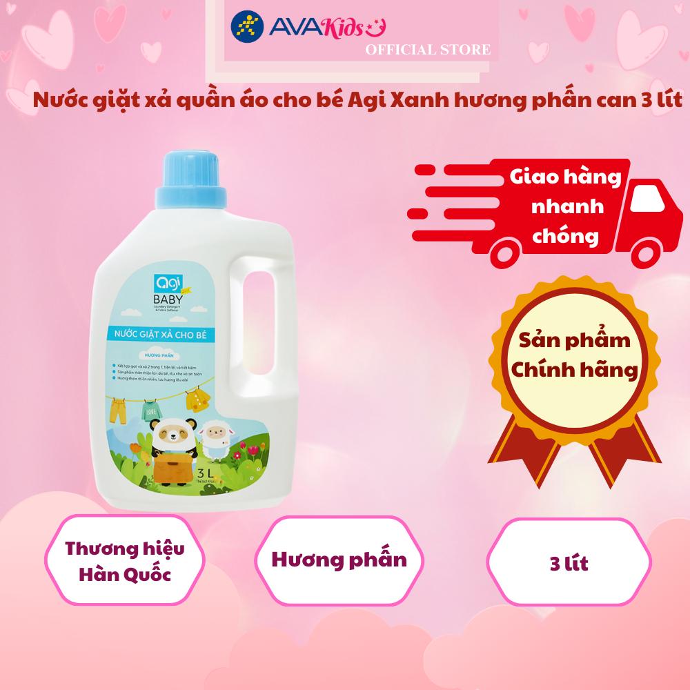 Nước giặt xả quần áo cho bé Agi Xanh hương phấn can 3 lít