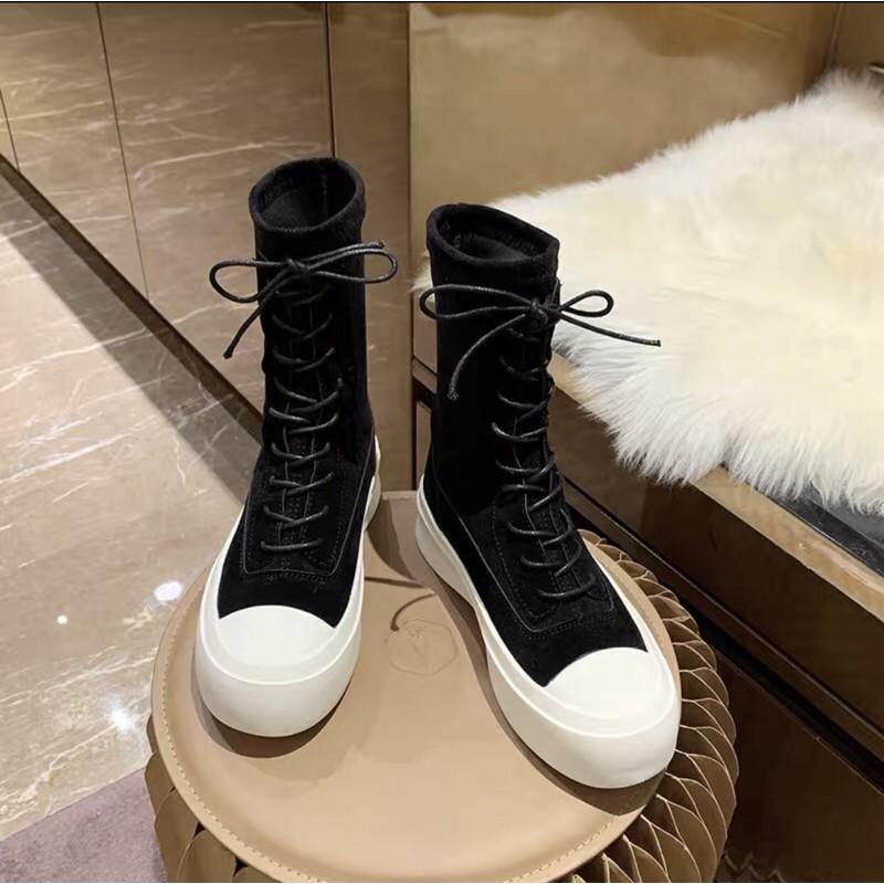 GIÀY BOOT NỮ NHUNG PHA DA LỘN 21CM có khoá đằng trước bốt boots nữ ulzzang đế 4p-5p