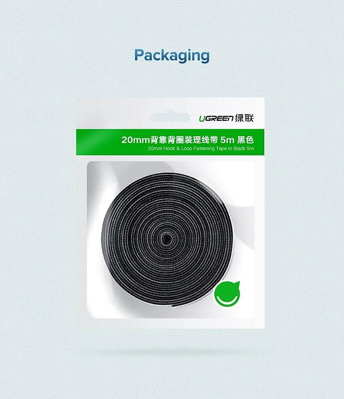 Ugreen UG40356LP124TK 5M Black Velcro Cable Organizer Black - HÀNG CHÍNH HÃNG