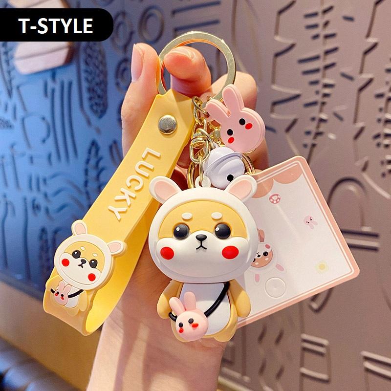 Móc khóa Chó shiba áo khủng long, hổ, heo, thỏ, mèo cute