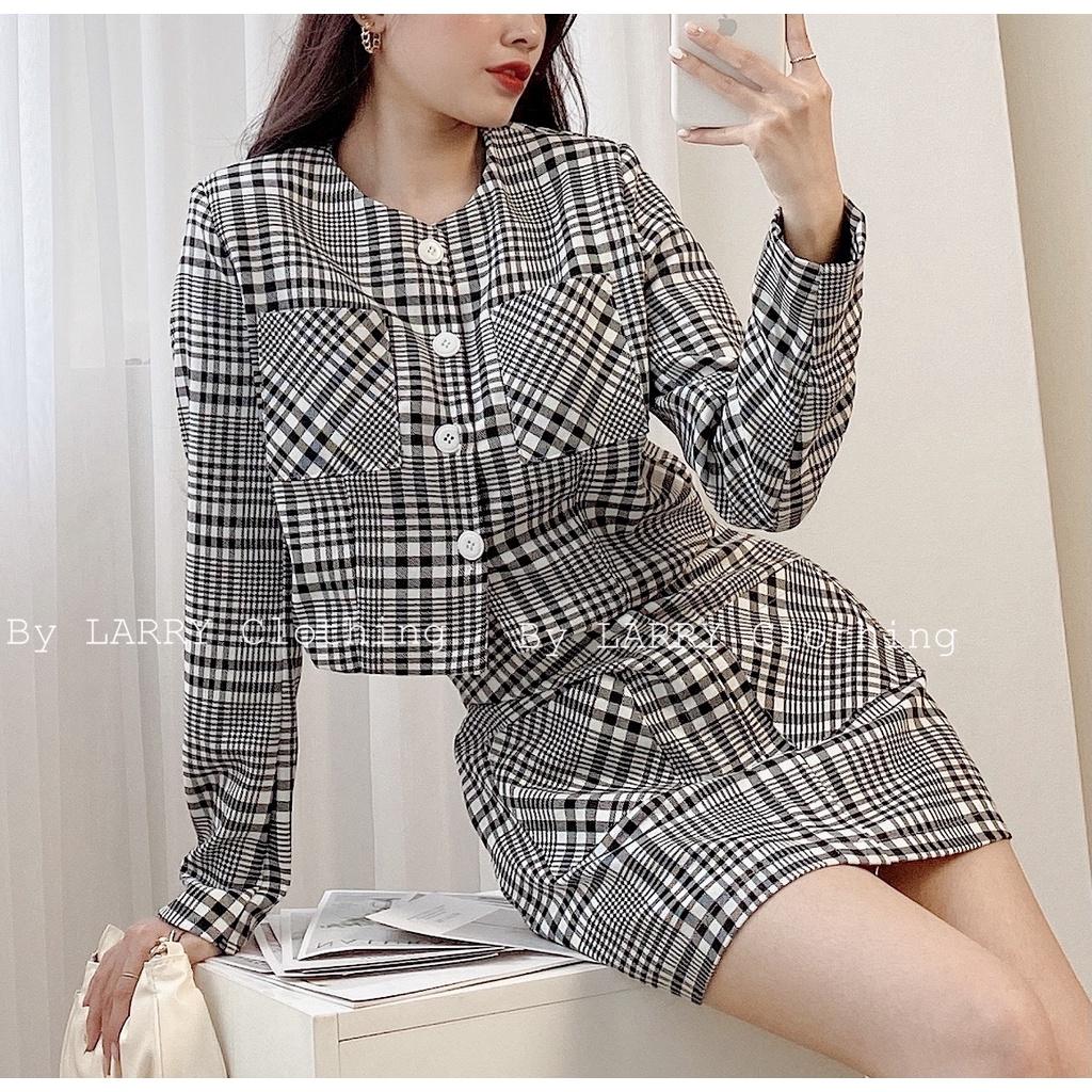 Set Kẻ S306 Áo Kèm Chân Váy Ngắn Phong Cách Hàn Quốc Larry Clothing