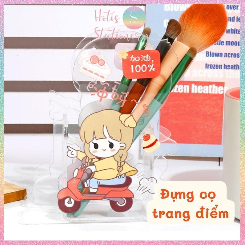 Ống đựng bút trong suốt để bàn, hộp đựng cọ trang điểm - Nhiều hình dễ thương