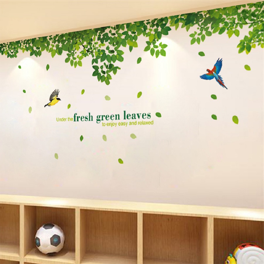 Decal dán tường trang trí nhà đẹp sang trọng cây xanh mát