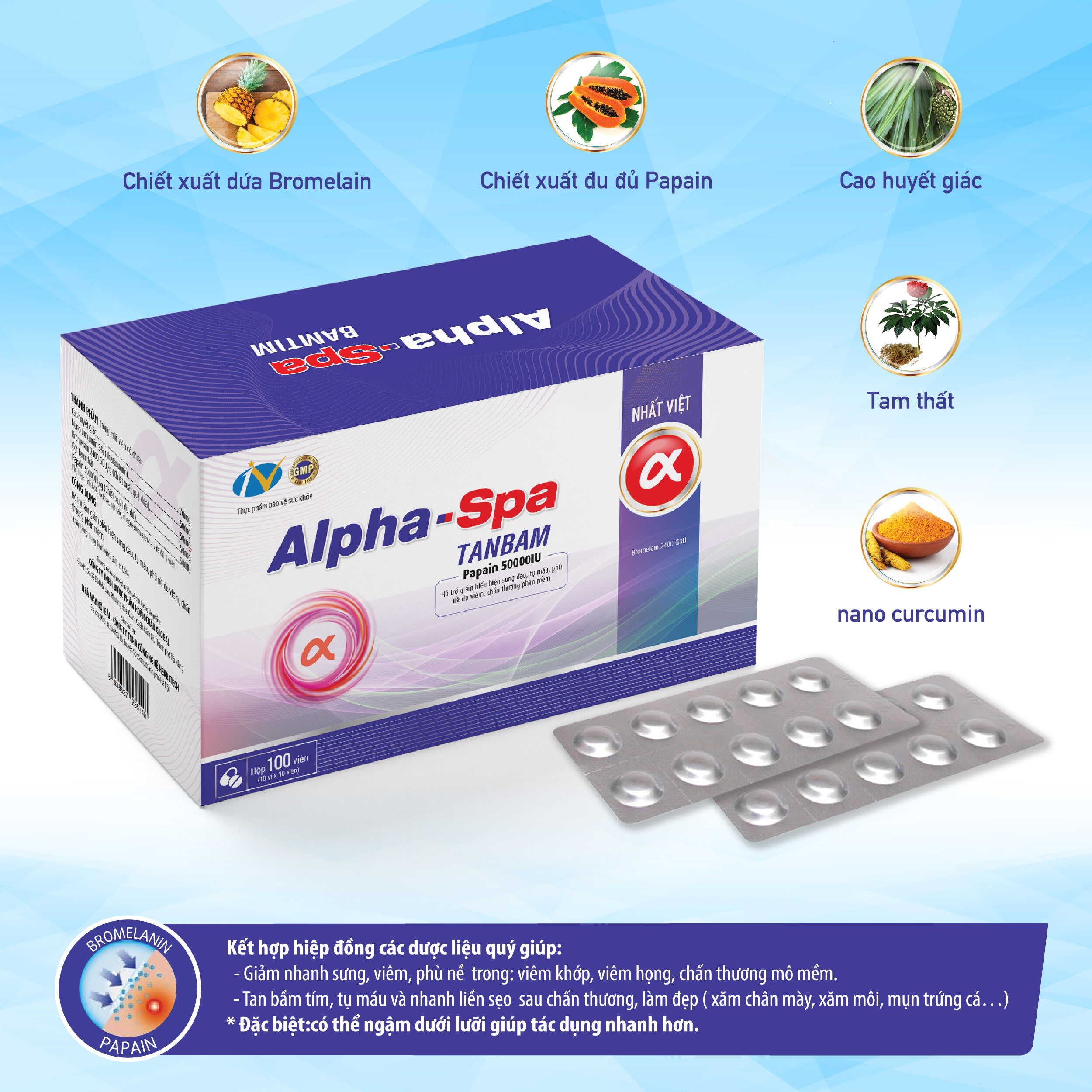 Viên uống tan bầm giảm sưng Alpha Spa Tanbam - 100 viên