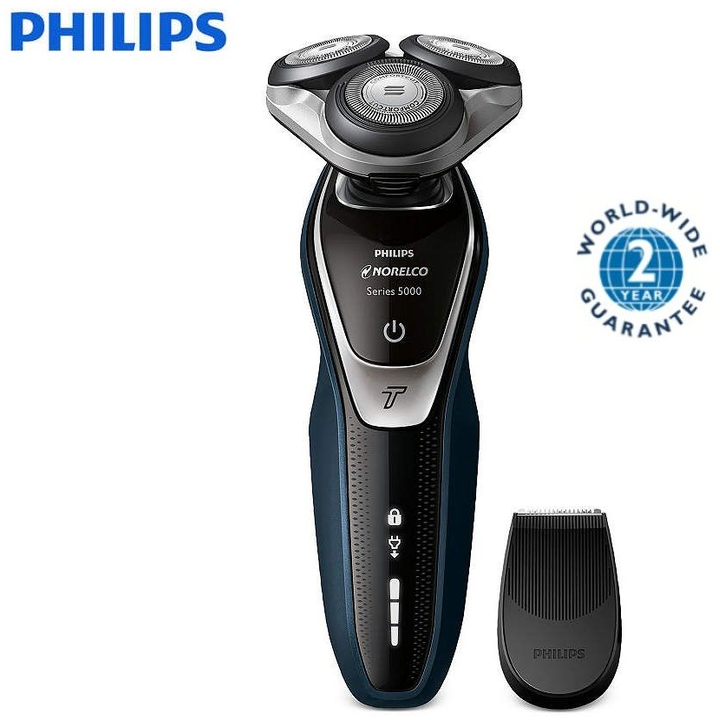 Máy cạo râu khô và ướt series 5000 hai trong một cao cấp Philips Norelco S5355/82, điện áp sạc AC 100 V-240 V 50/60 Hz, đầu tỉa mai dễ dàng lắp và vệ sinh- Hàng nhập khẩu