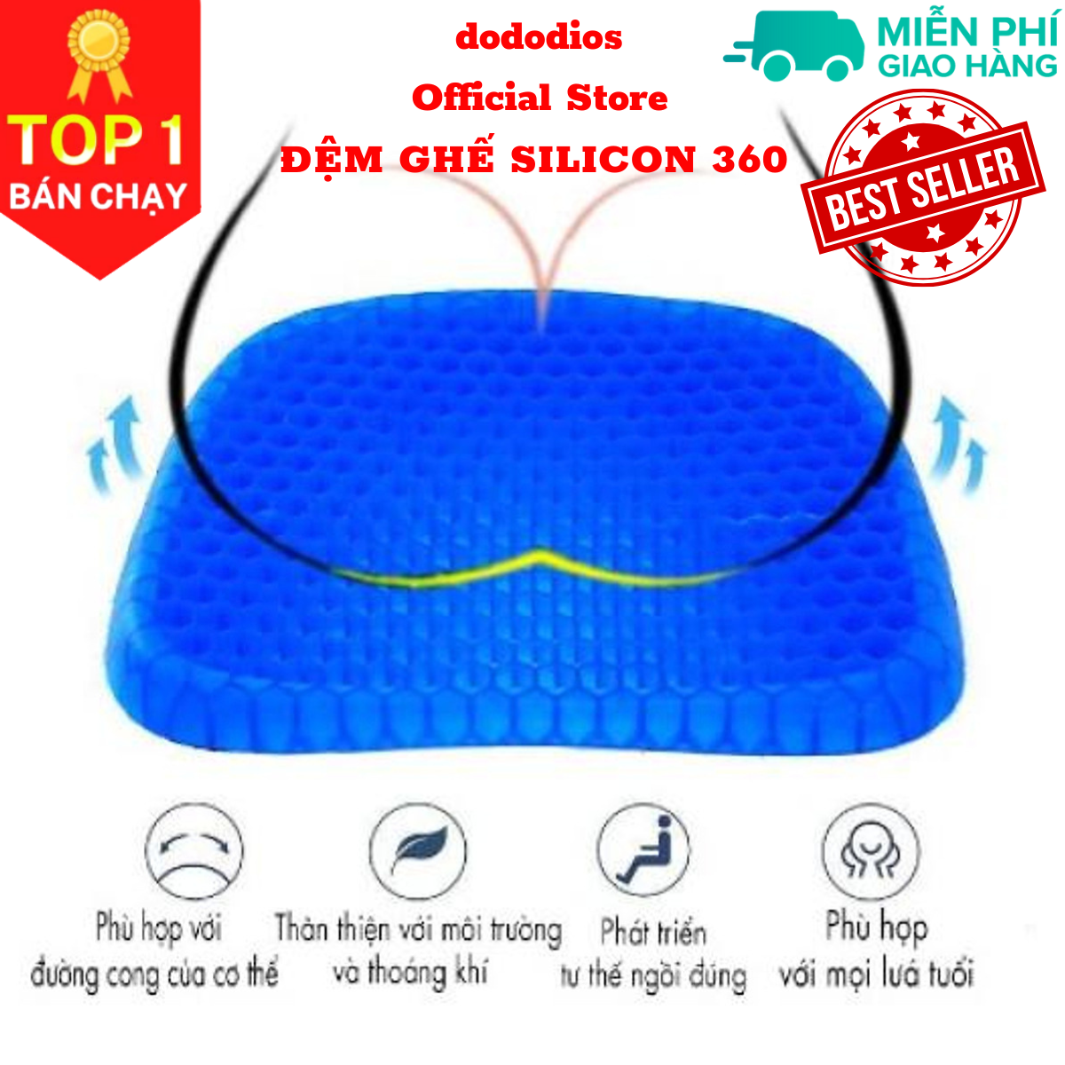 Đệm ngồi 3D Silicon 2 lớp cao cấp thoáng khí chống đau mỏi, Đệm Ngồi Thông Minh Lưu Thông Máu Thoáng Khí, đệm lót ghế ngồi silicon 3d - Hàng Chính hãng dododios