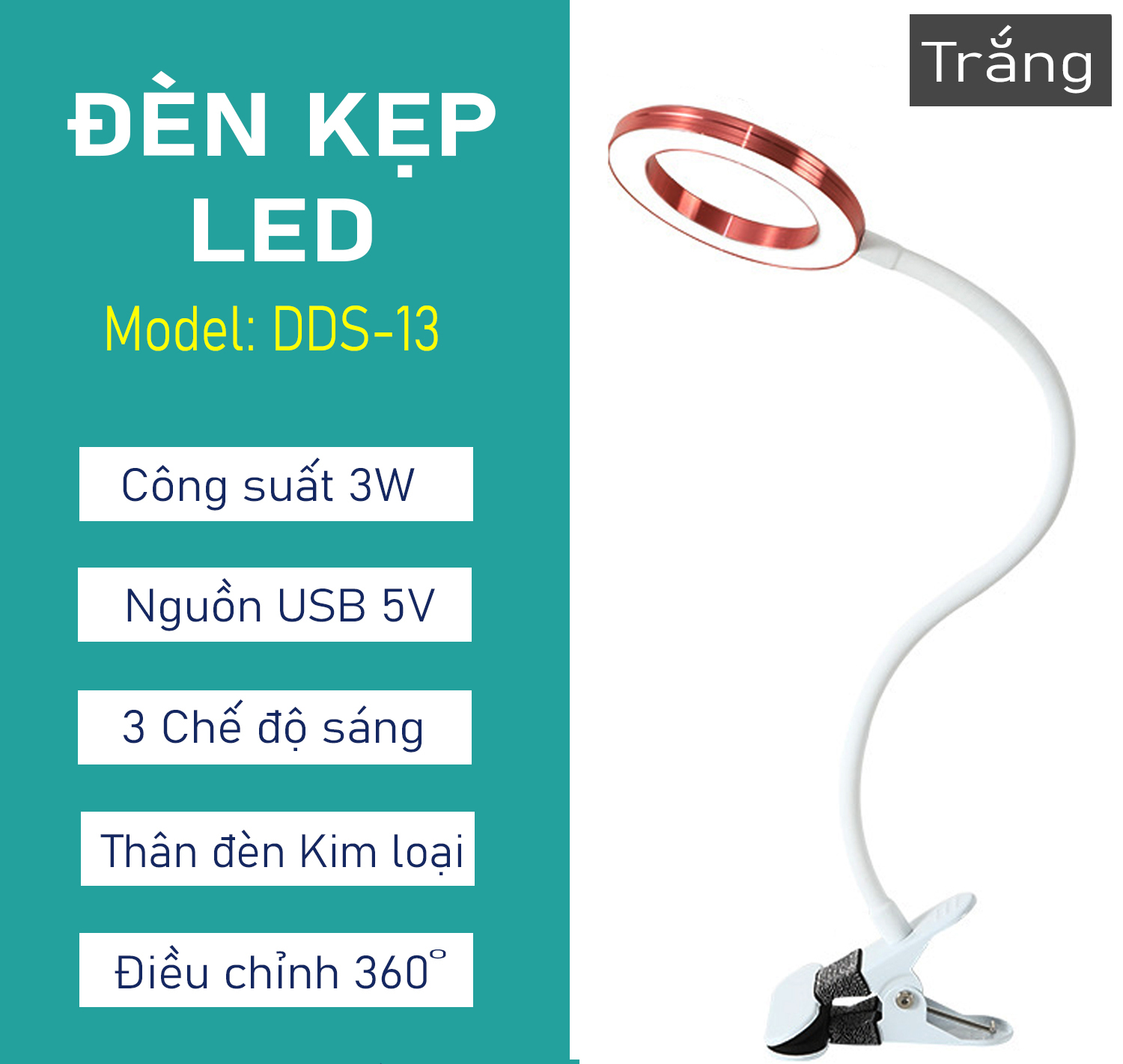 Đèn đọc sách kẹp bàn Led USB 3W