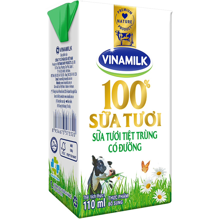 Thùng 48 Hộp Sữa Tươi Tiệt Trùng Vinamilk 100% Có Đường 110ml