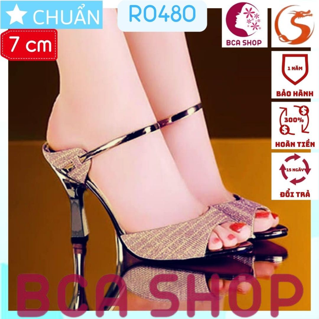 Giày cao gót nữ 7p RO480 ROSATA tại BCASHOP hở mũi gót nhọn, da kim tuyến, có quai ngang sành điệu và thời trang - màu vàng