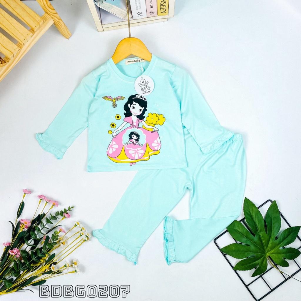 Đồ bộ ngủ, bộ ngủ dài tay cho bé gái họa tiết đáng yêu size 5-16kg chất cotton mềm mịn mát