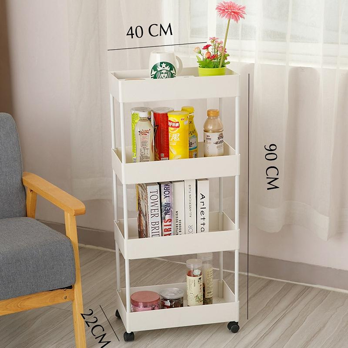 Kệ Để Đựng Đồ Đa Năng 4 Tầng - Thanh Inox - Giá Nhựa có lỗ Cao cấp màu trắng - Hàng Loại 1 - Chính Hãng MINIIN