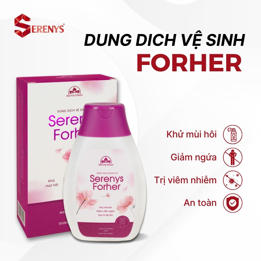 Dung Dịch Vệ Sinh Phụ Nữ Serenys Forher giúp khử mùi hôi, giảm viêm ngứa, cân bằng độ ẩm, độ Ph 200ml
