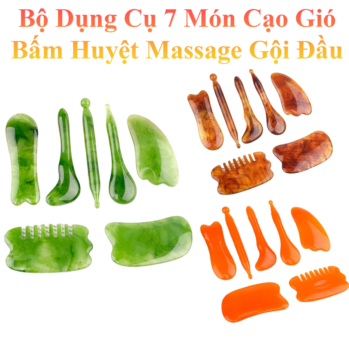 Bộ Dụng Cụ 7 Món Cạo Gió Bấm Huyệt Massage Gội Đầu Dưỡng Sinh
