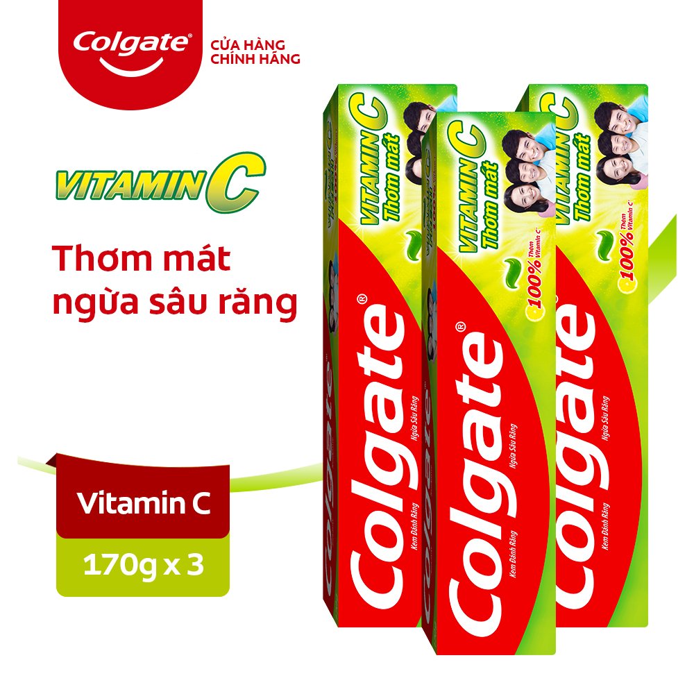 Bộ 3 Kem đánh răng Colgate Vitamin C thơm mát 170g/ tuýp