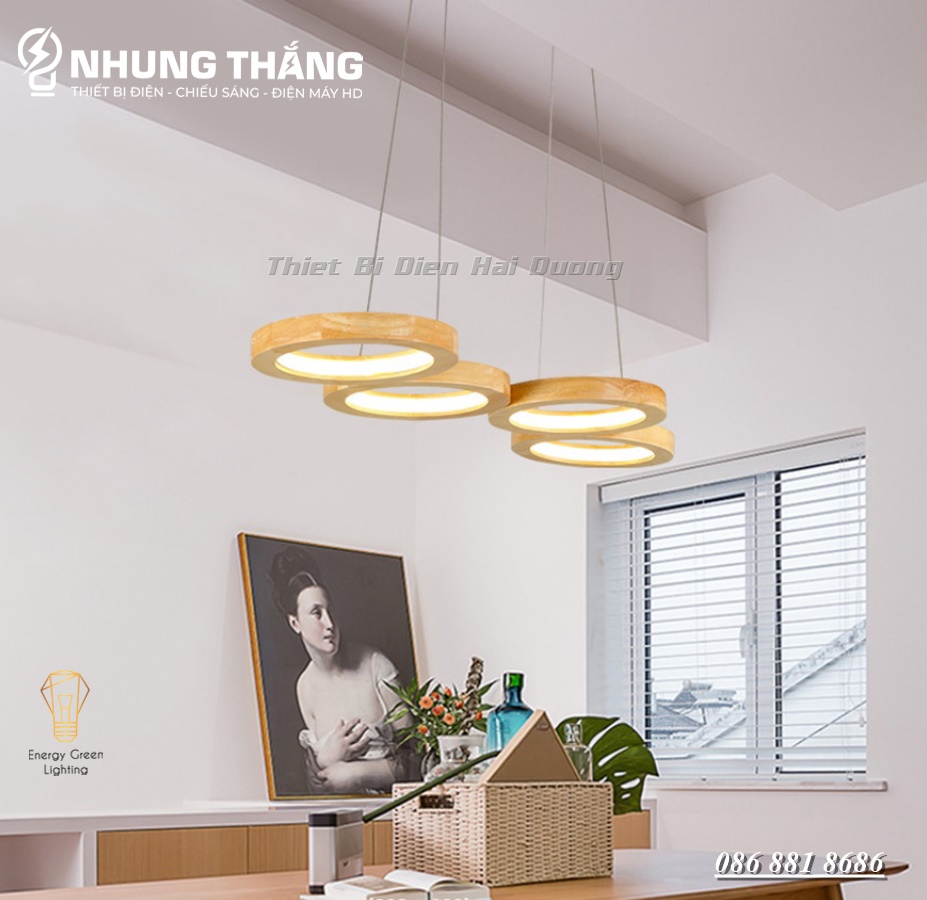 Đèn Thả Trần 4-5 Vòng Gỗ DGT-D1506 Decor Vintage - 3 Chế Độ Ánh Sáng - Gỗ Tự Nhiên Cao Cấp