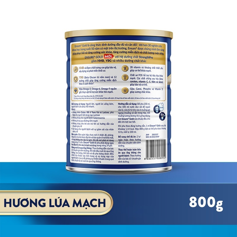 Sữa Bột Ensure Gold Abbott (HMB) 850g/800g Hương Lúa Mạch