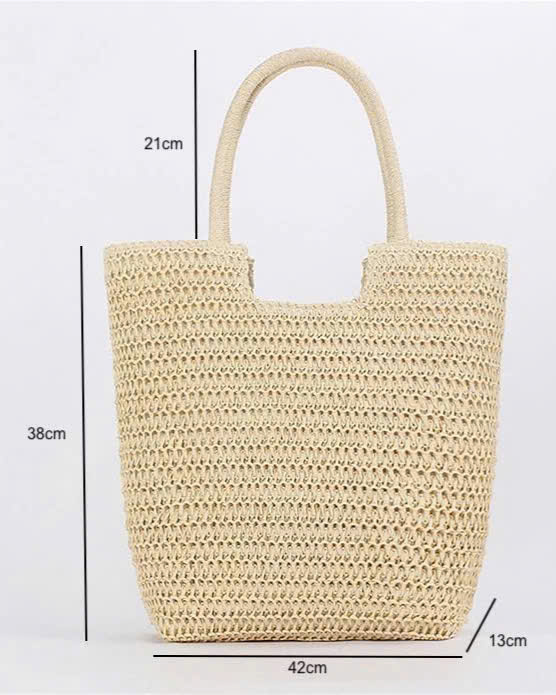 Giỏ Cói Giấy Mềm Dáng Tote Gắn Vỏ Sò, Giỏ Cói Tote Lan Châu ACC142