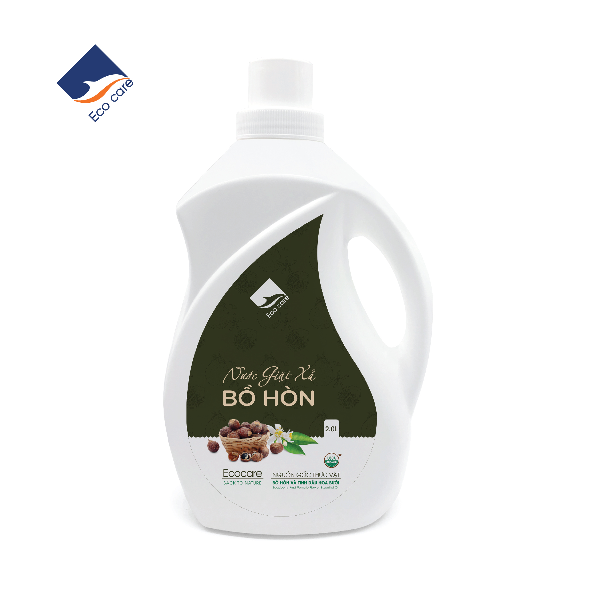 Nước giặt xả hữu cơ Bồ Hòn tinh dầu Hoa Bưởi ECOCARE 2 lít - Bền màu, giữ dáng, làm mềm vải, an toàn da nhạy cảm