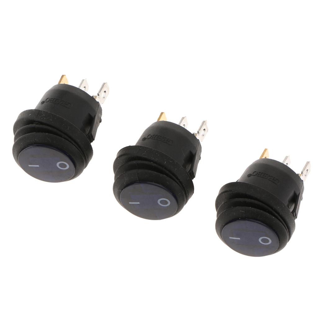 3PCS Blue LED Light 12V Car Marine Boat Round Rocker ON/OFF Toggle Switch