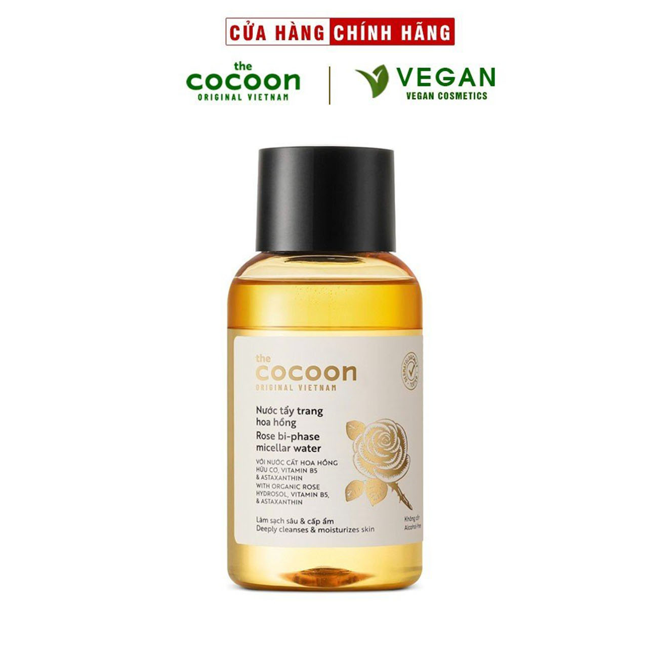 Nước tẩy trang hoa hồng Cocoon tẩy sạch makeup &amp; cấp ẩm 140ml thuần chay (Bản mới)