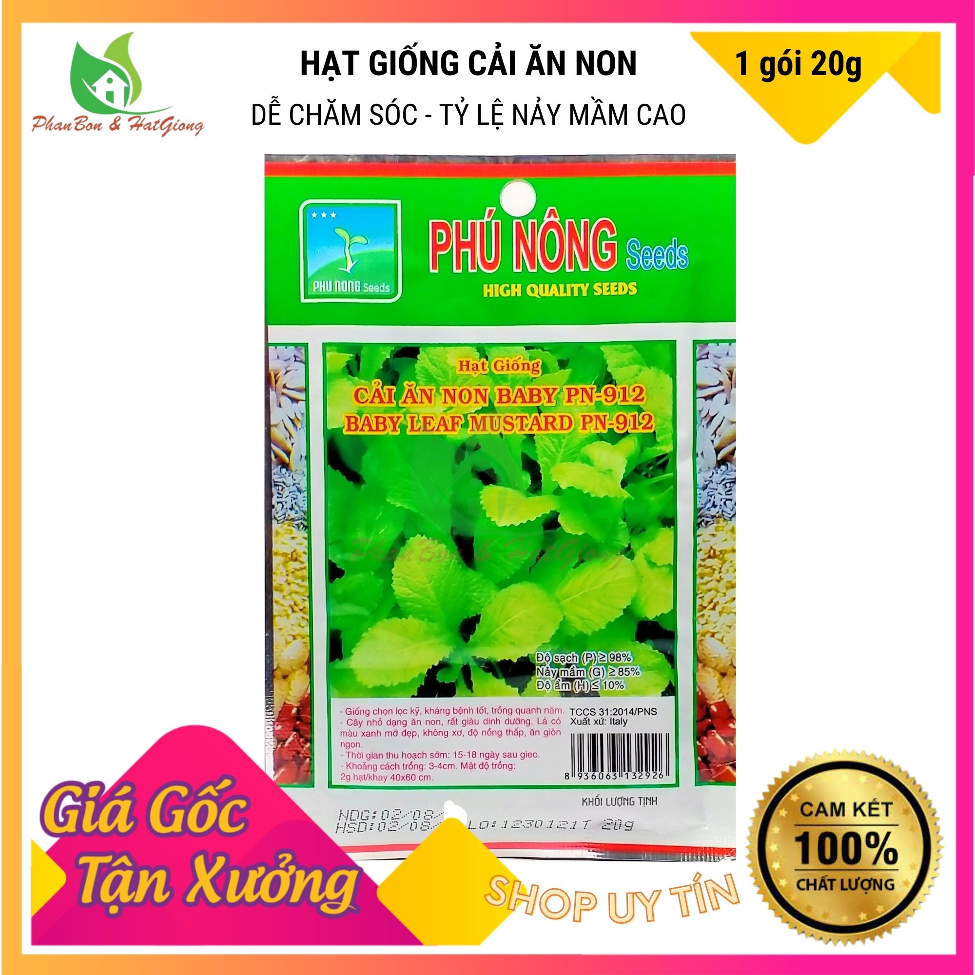 Hạt Giống Cải Bẹ Xanh Ăn Non Năng Suất Cao, Nhanh Thu Hoạch 20Gr - Phú Nông Seeds - Shop Phân Bón và Hạt Giống