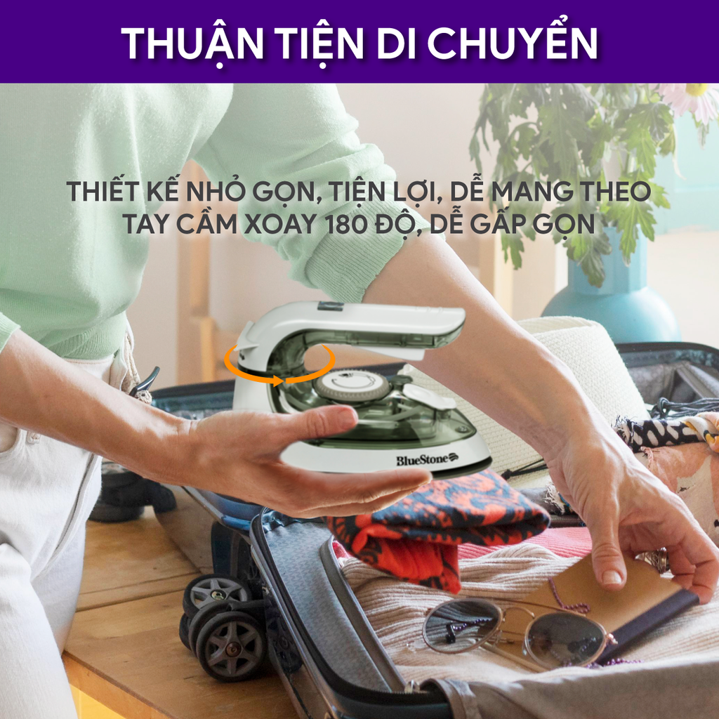 Bàn ủi hơi nước mini BlueStone SIB-3819 (1200W) - thiết kế nhỏ gọn, dễ dàng mang theo và cất giữ - Hàng chính hãng