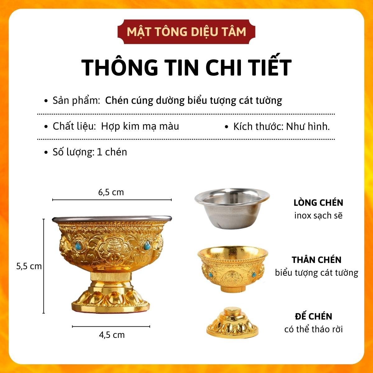 Ly cúng dường Mật Tông- Chung nước thờ cúng khắc nổi họa tiết Cát Tường, viên mãn, hạnh phúc, chén thờ dùng để trang trí đồ thờ, đồ thờ cúng Diệu Tâm