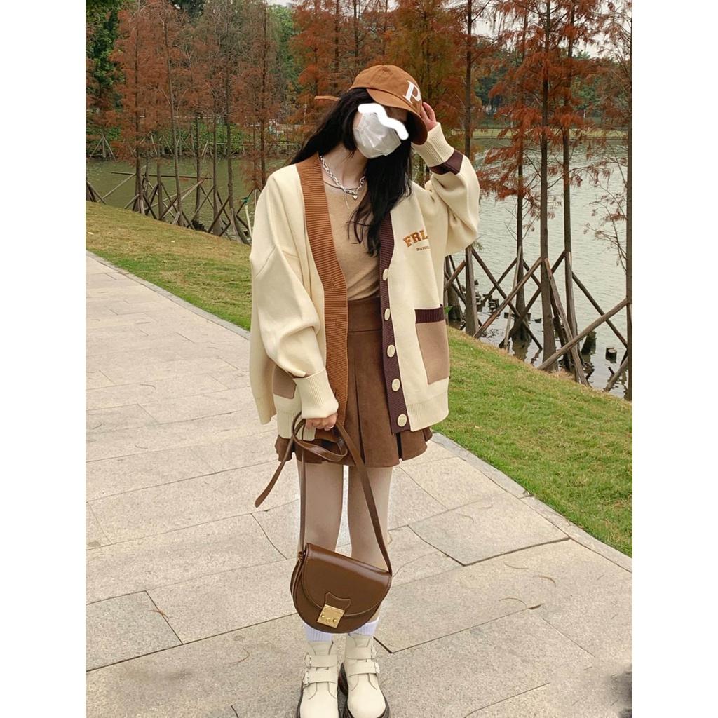 Áo khoác cardigan dệt kim phong cách retro cổ điển