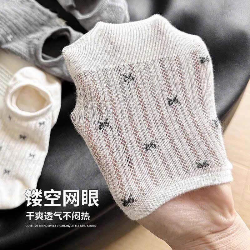 Sét 10 Đôi Tất Lười Nữ Họa Tiết Nơ, vớ nữ nơ cute phối lưới thoáng khí, thấm hút mồ hôi