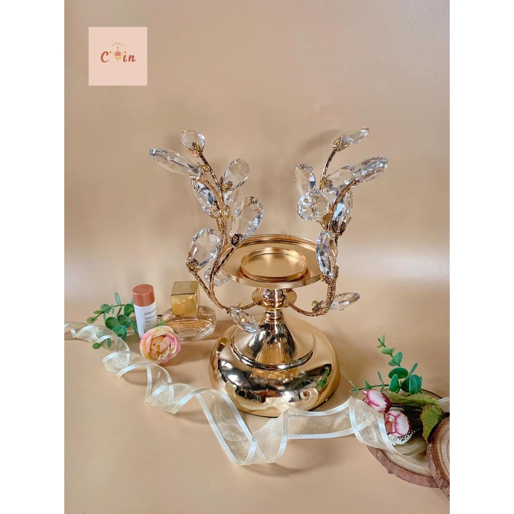 Đế nến đá hoa màu vàng - Chân nến đính đá hoa sang trọng hiện đại, candle holder decor home, trang trí hiện đại
