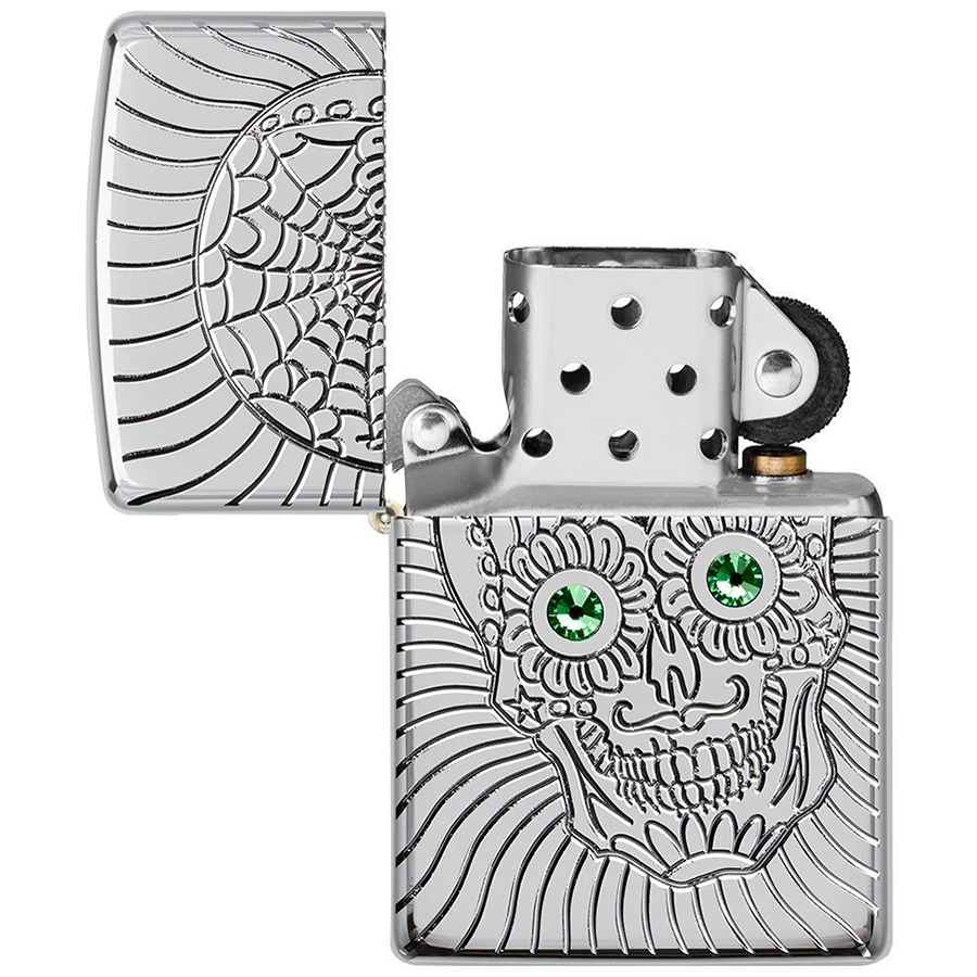 Bật Lửa Zippo 49172 – Zippo Armor Sugar Skull Design High Polish Chrome