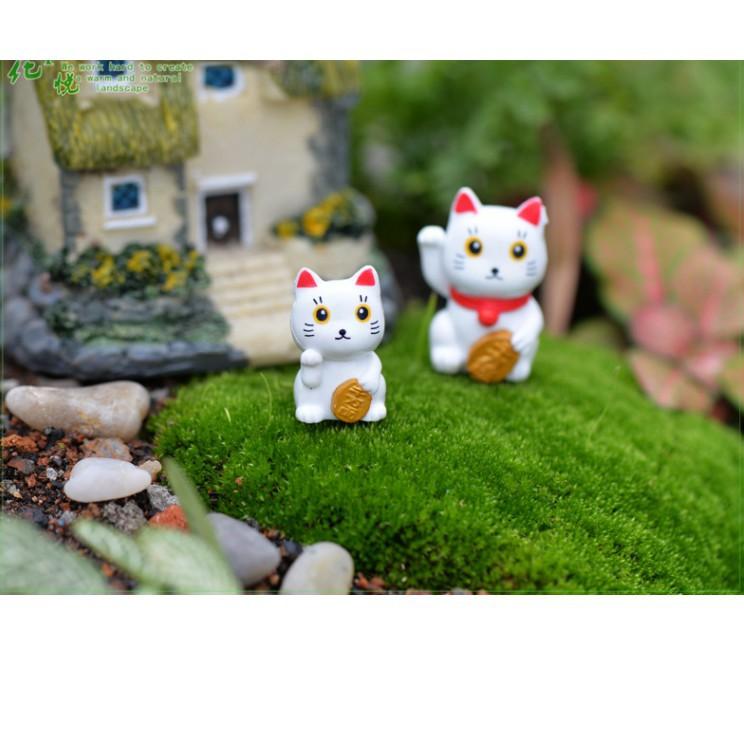 Mô hình đôi Mèo Thần Tài mini để trang trí tiểu cảnh, bonsai