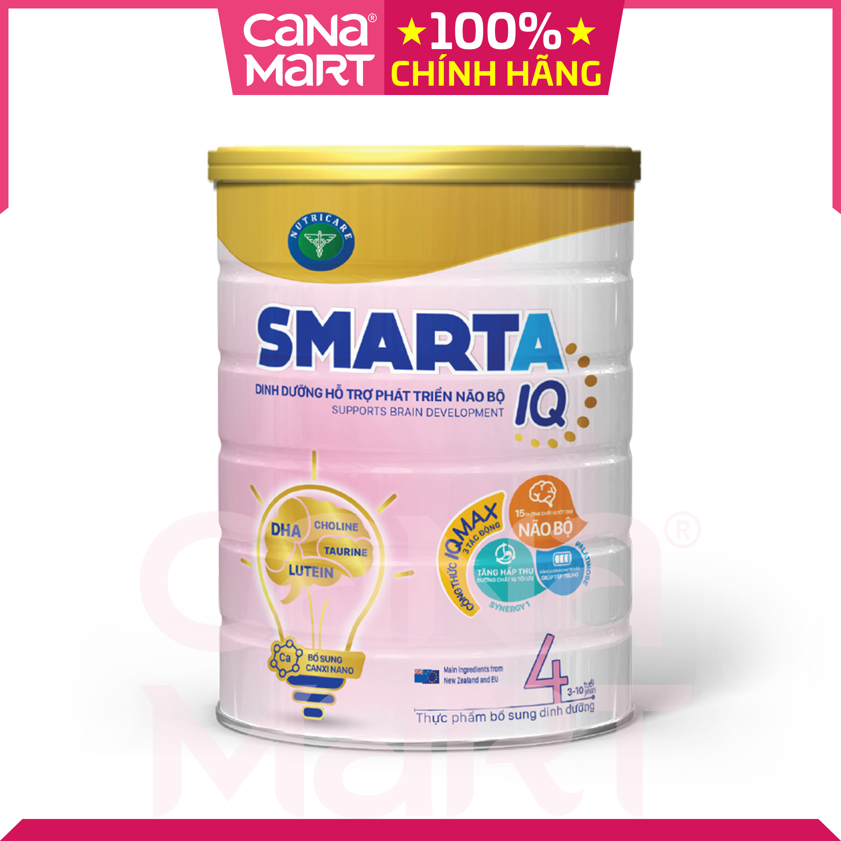Sữa bột tốt cho bé Nutricare Smarta IQ 4 phát triển trí não cho bé, tăng cường sức đề kháng, giảm táo bón 3-6 tuổi (900g)