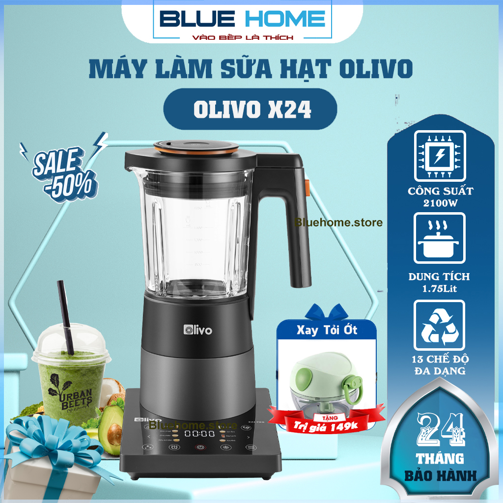 Máy Làm Sữa Hạt OLIVO X24 PRO, 2100W-1.75Lit, Mâm Nhiệt Gốm, Độ Ồn Thấp, Hàng Chính Hãng