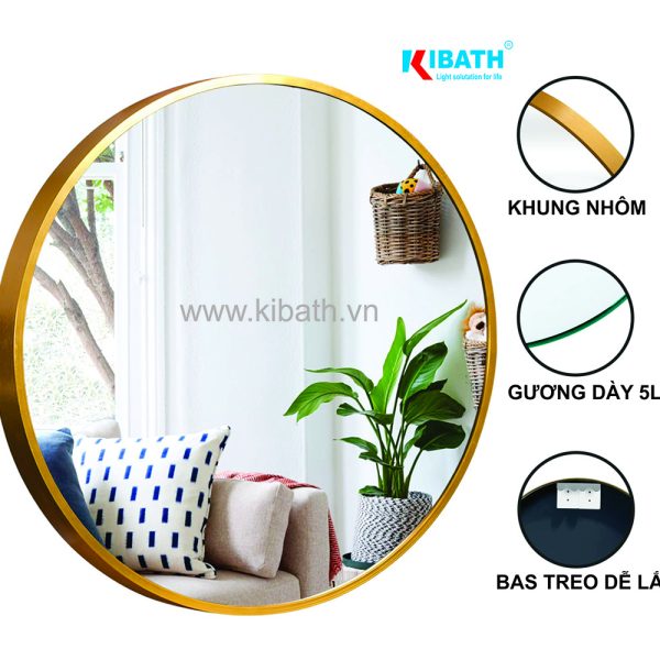 Gương Soi Kibath Tròn D80cm Khung Hợp Kim Nhôm KB-137.80