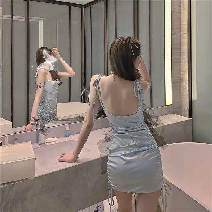 Đầm Vải Phị Lụa Dây Rút Body Ôm Dáng Gợi Cảm Hở Lưng Dành Cho Nữ