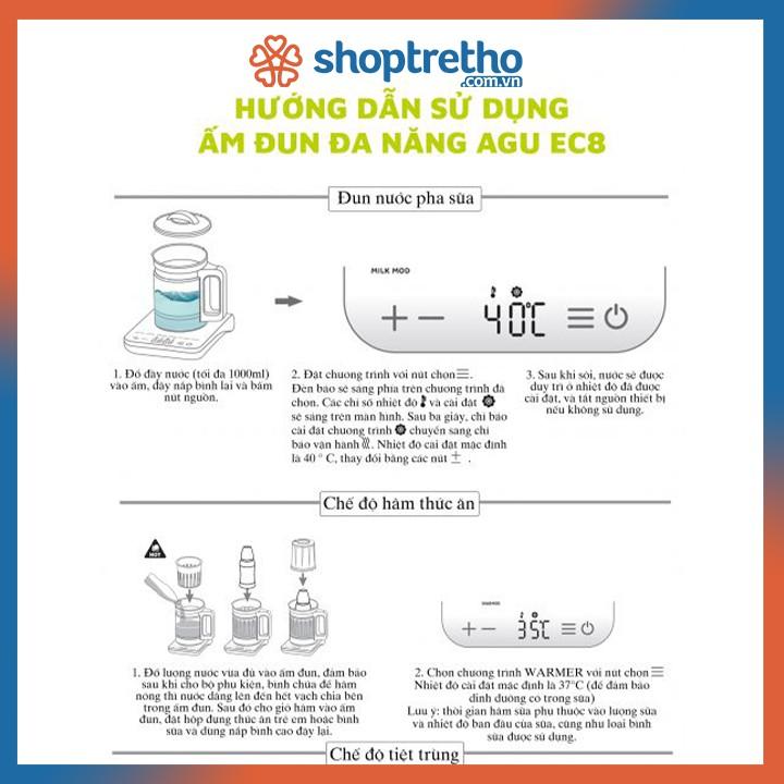 Bình đun nước hâm sữa tiệt trùng 3in1 AGU EC8 (bằng thủy tinh)