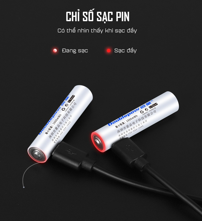 Bộ 02 Pin Sạc Có Cổng Micro USB AA 1.5v Doublepow 2400mWh - Hàng Chính Hãng