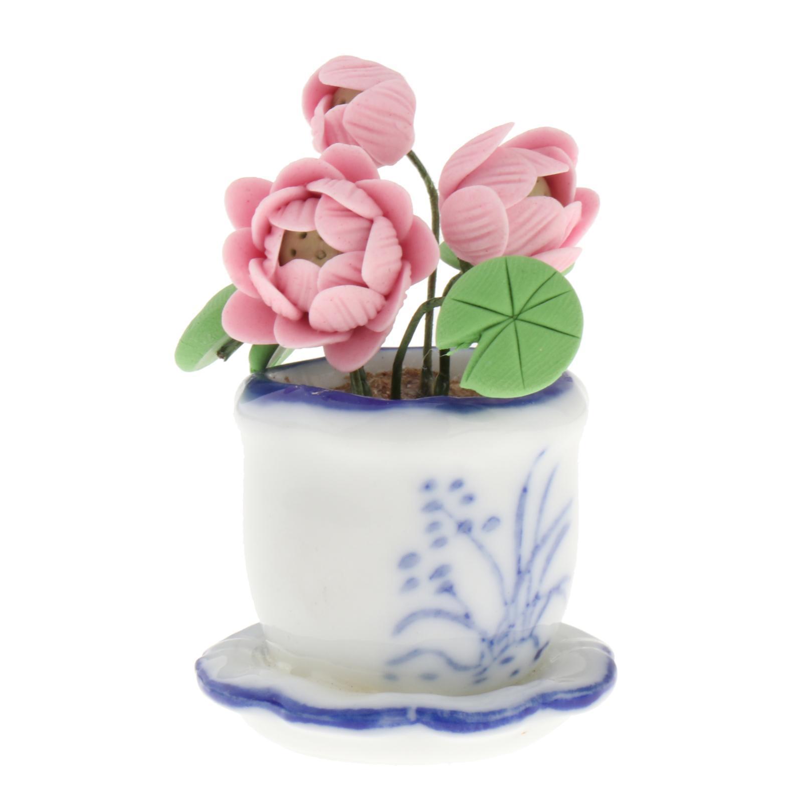 1:12 Plant Pot Bonsai Model Miniature Lotus Plant Scenes Tiny Greenery Ornaments for Architectural DIY Projects DIY Scenery
