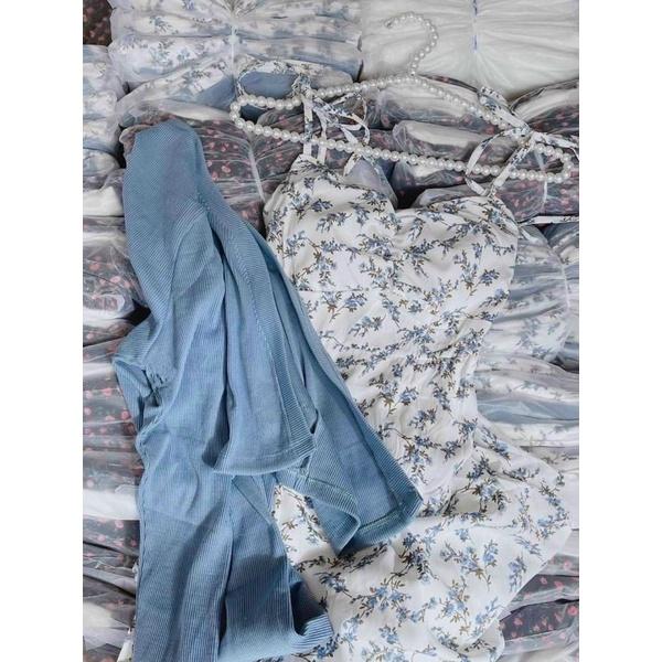 007 - SET ĐẦM MIDI HOA 2S KÈM KHOÁC XANH